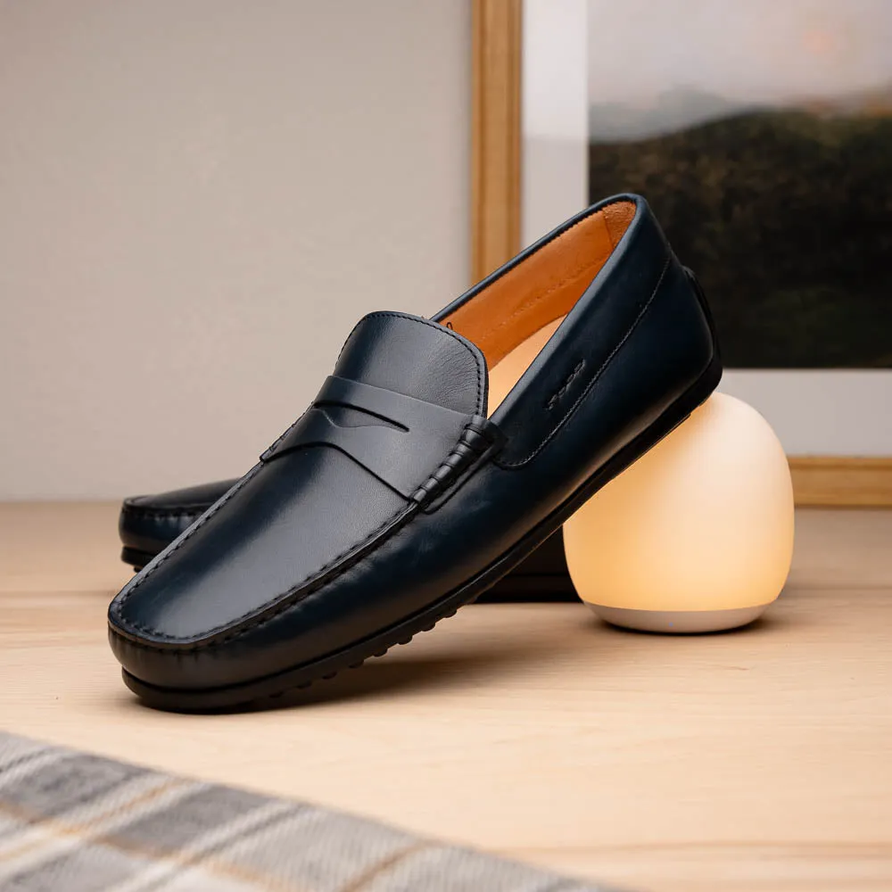 35-100-NVY MONZA Italian Calfskin Driver, Navy Size 7.5