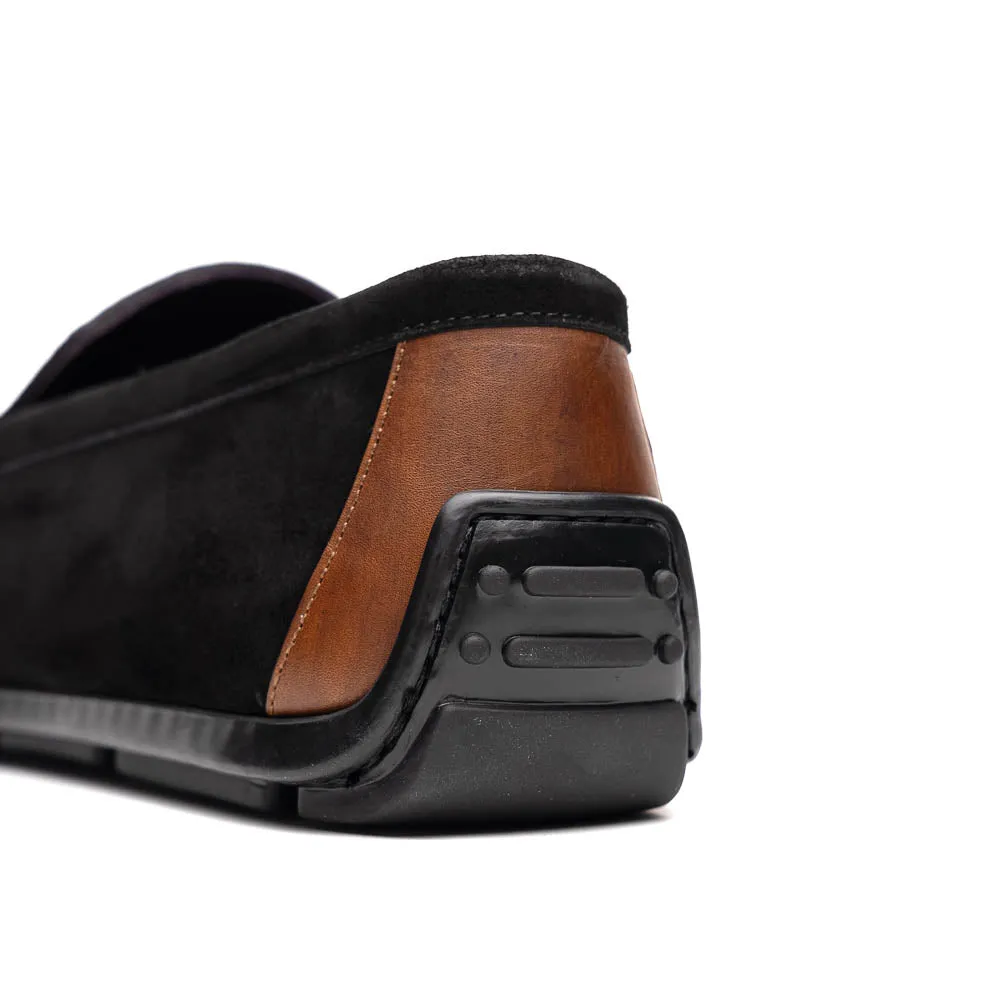 36-300-BLK MONZA Sueded Italian Calfskin Driver Black / Chestnut