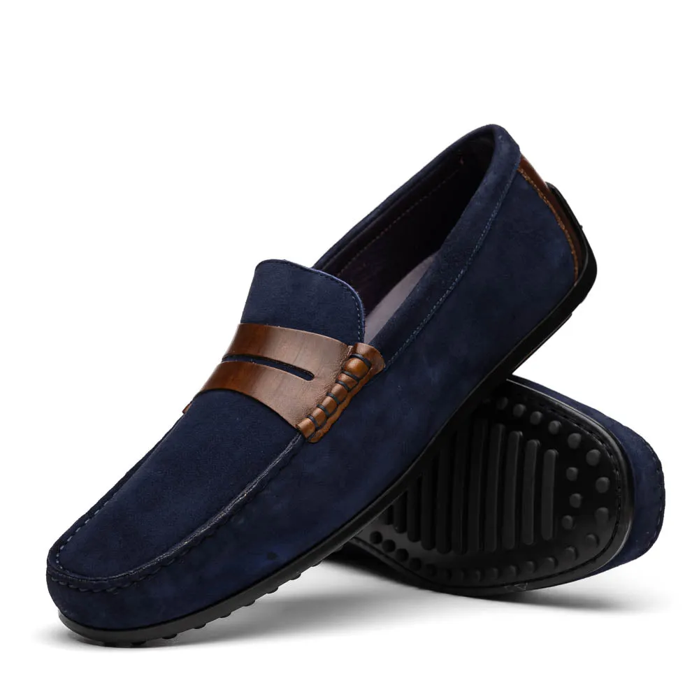 36-300-NVY MONZA Sueded Italian Calfskin Driver Navy / Chestnut