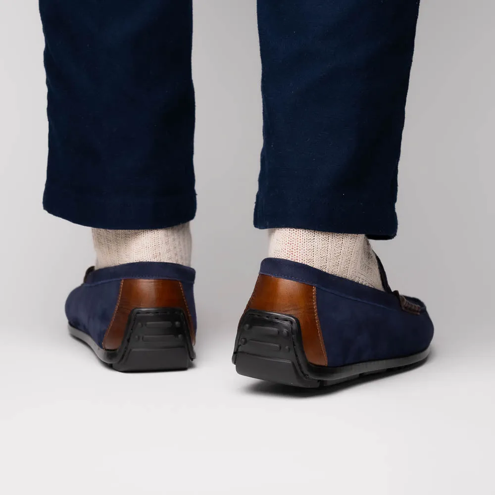 36-300-NVY MONZA Sueded Italian Calfskin Driver Navy / Chestnut