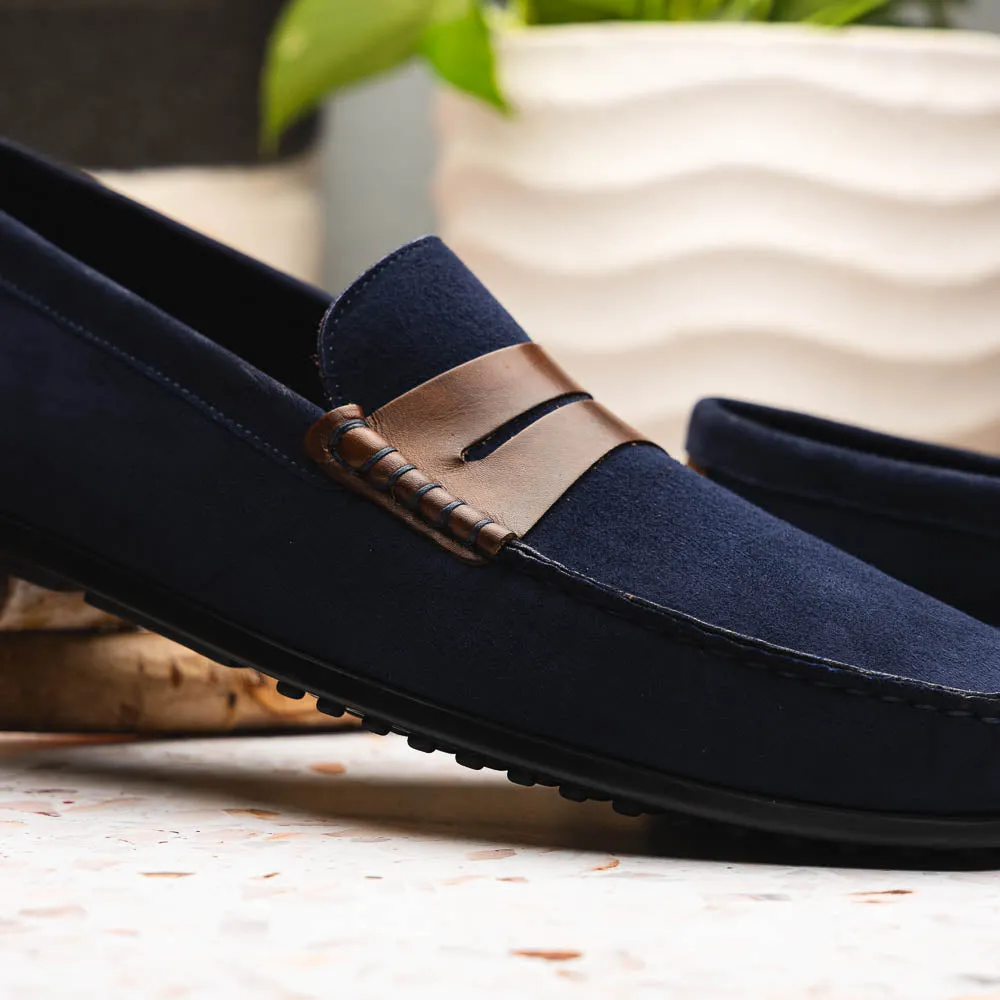 36-300-NVY MONZA Sueded Italian Calfskin Driver Navy / Chestnut