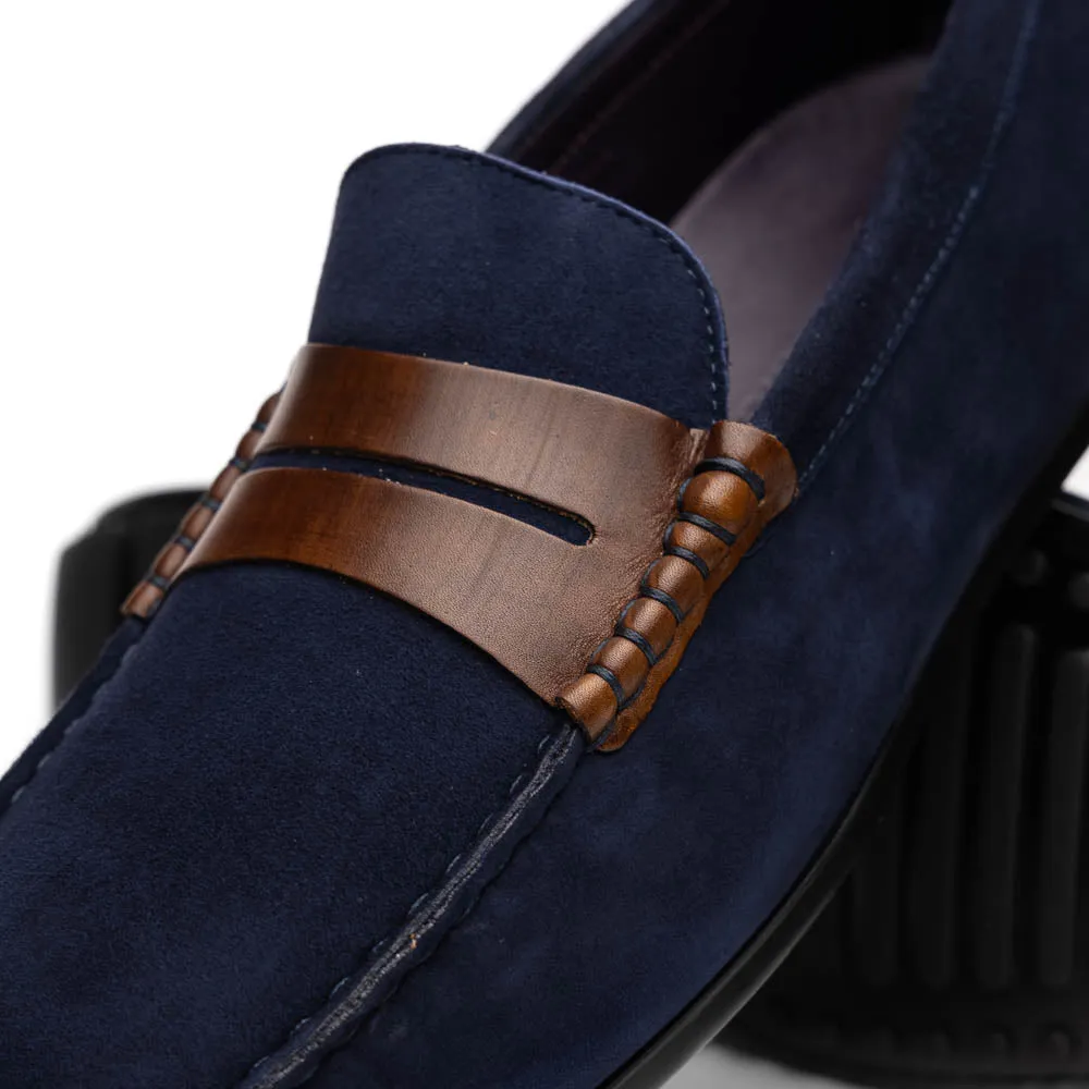 36-300-NVY MONZA Sueded Italian Calfskin Driver Navy / Chestnut