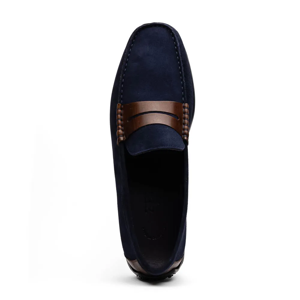 36-300-NVY MONZA Sueded Italian Calfskin Driver Navy / Chestnut