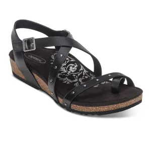 Aetrex Women's Lauren Adjustable Cross Band Sandal Black