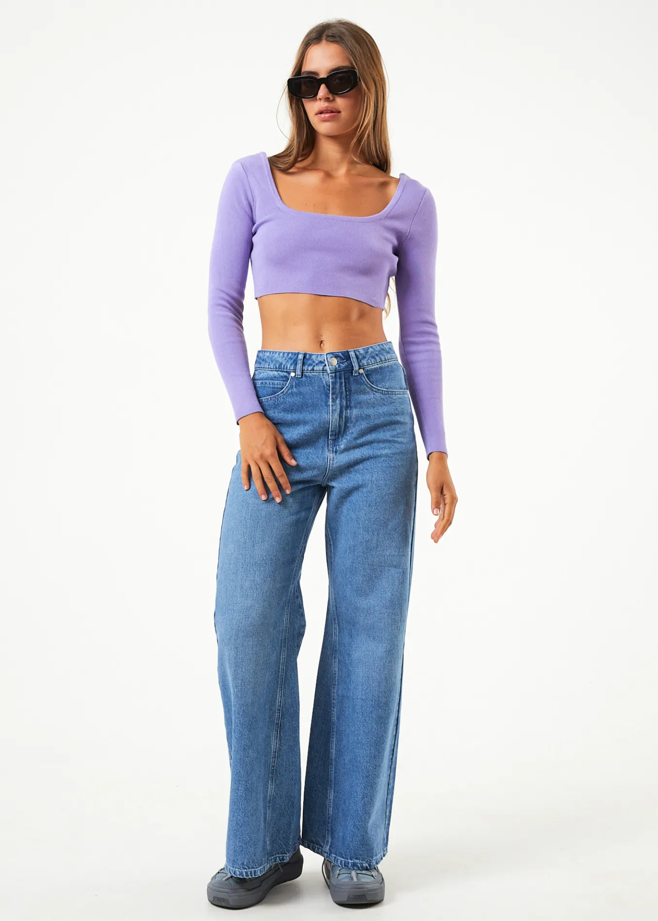 AFENDS Womens Lula - Knit Long Sleeve Cropped Top - Plum