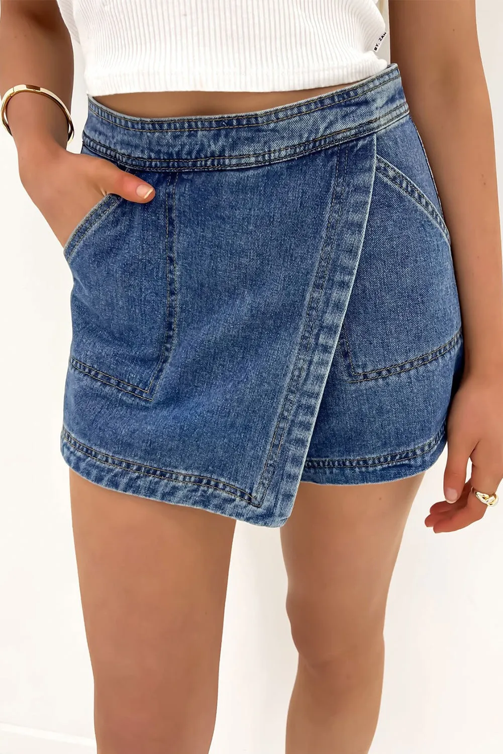 Ashleigh Blue Faux Wrapped Mini Denim Skort