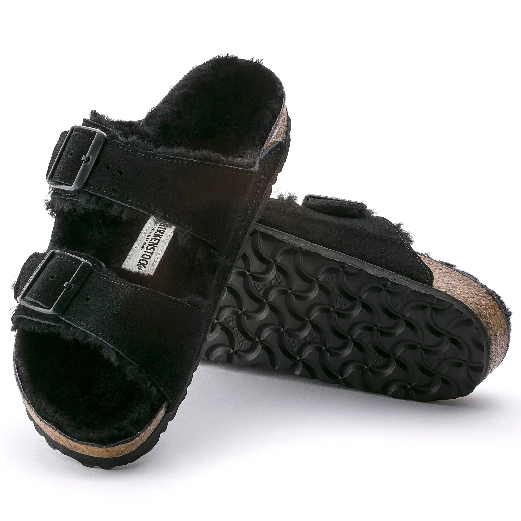 Birkenstock Arizona Shearling Suede Leather Color:  Black Suede (MEDIUM/NARROW WIDTH)