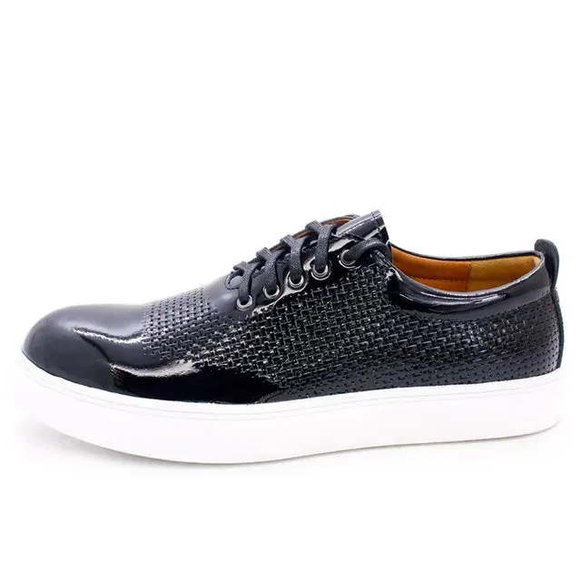 Black Patent Leather Lace-Up Sneakers