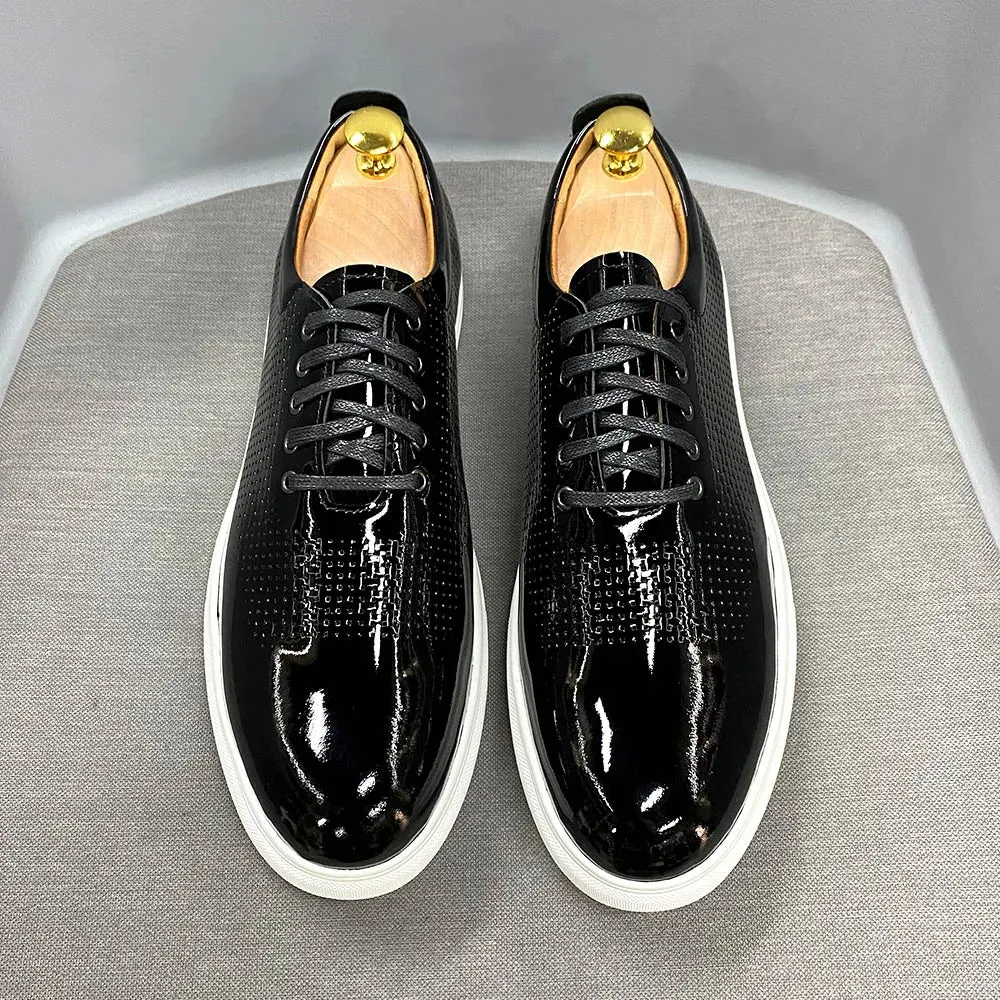 Black Patent Leather Lace-Up Sneakers