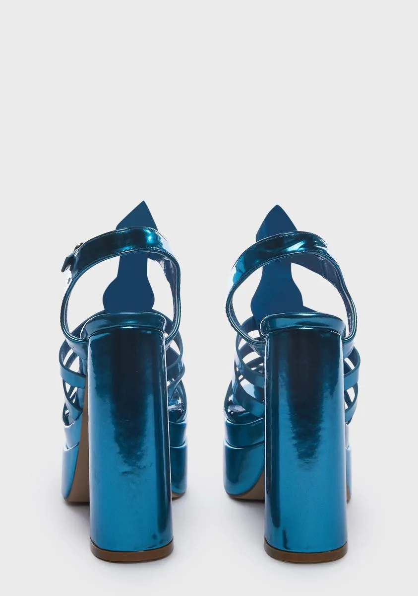 Blue Metallic Tacy Platform Sandals