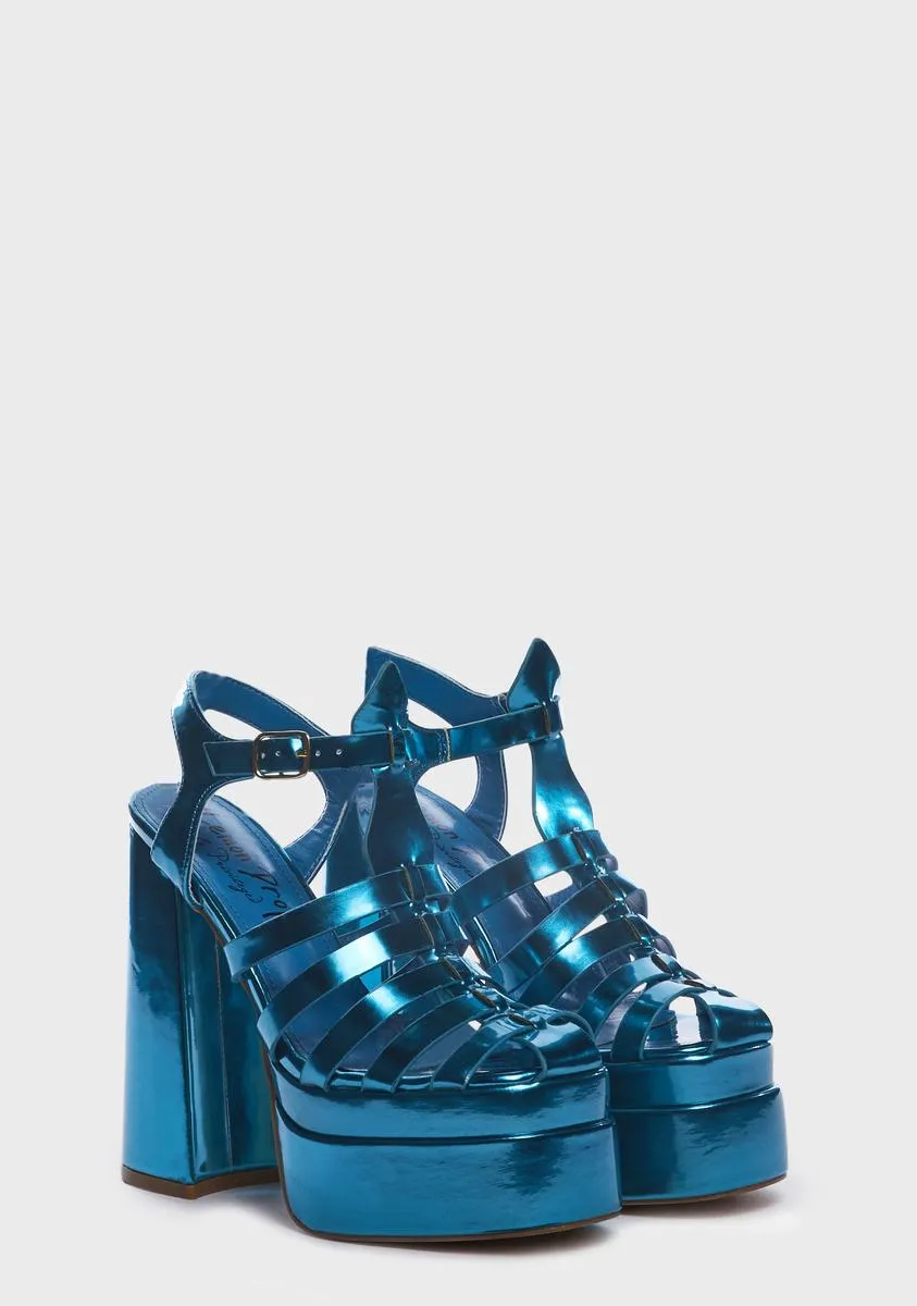 Blue Metallic Tacy Platform Sandals