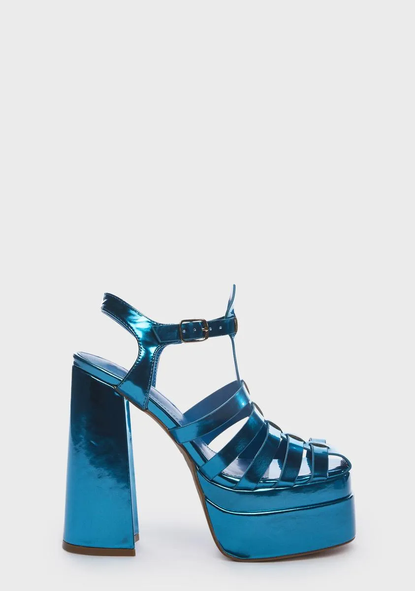 Blue Metallic Tacy Platform Sandals