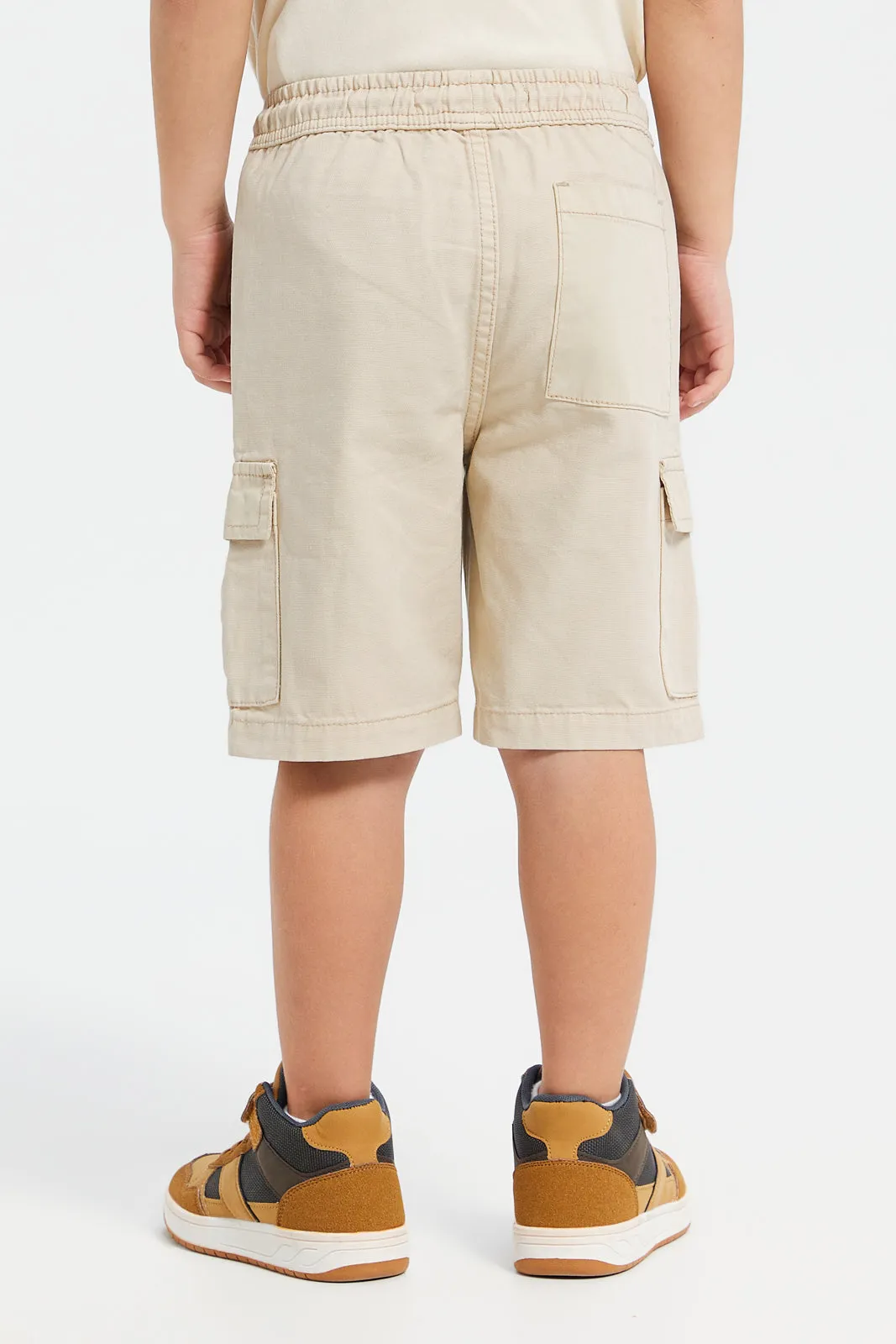 Boys Beige Cargo Pocket Pull On Shorts