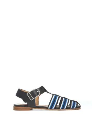 Calla Sandal in Black Multi Nappa Leather Crochet