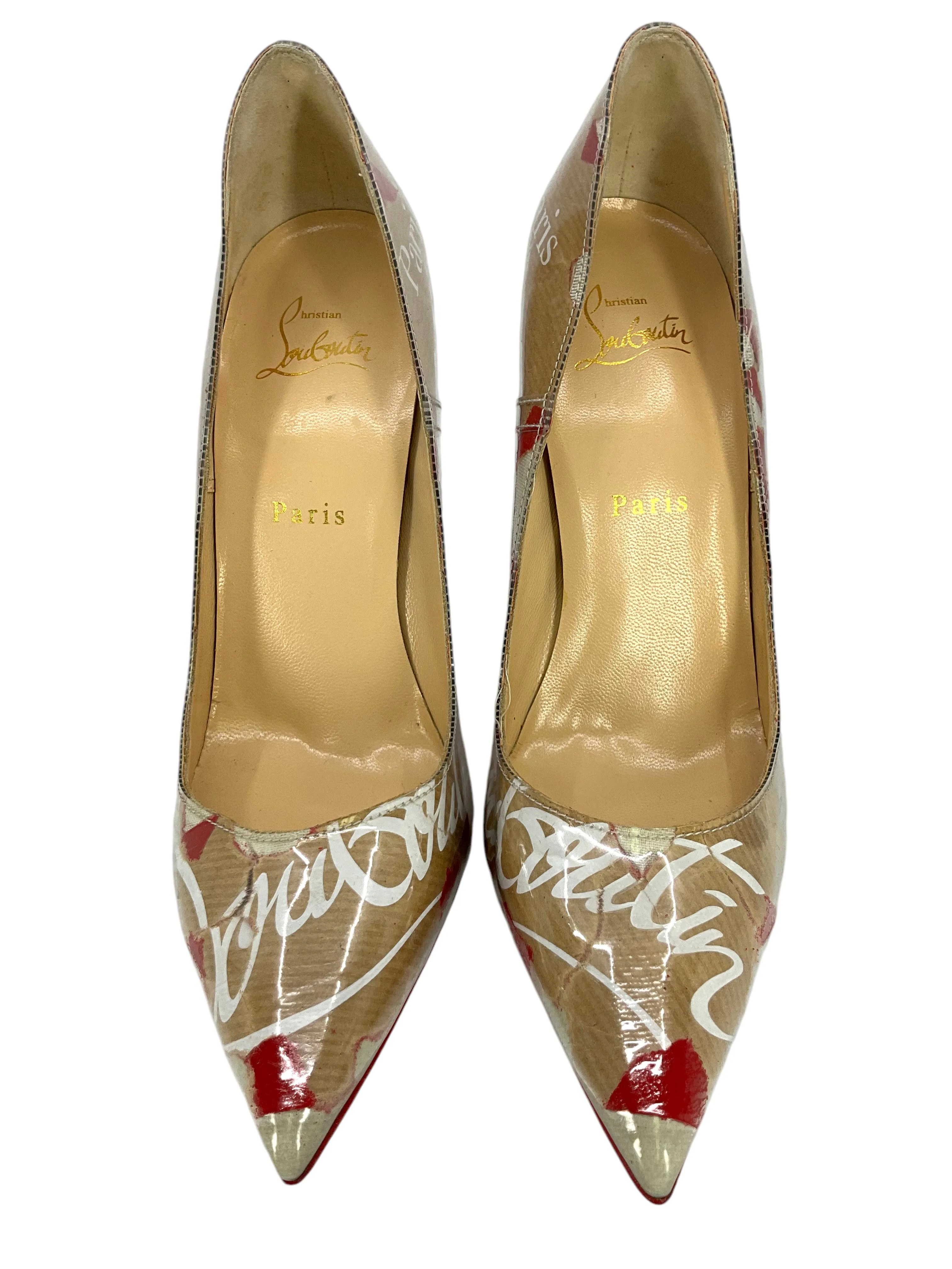 Christian Louboutin So Kate Pumps PVC and Printed Kraft Paper Size 9