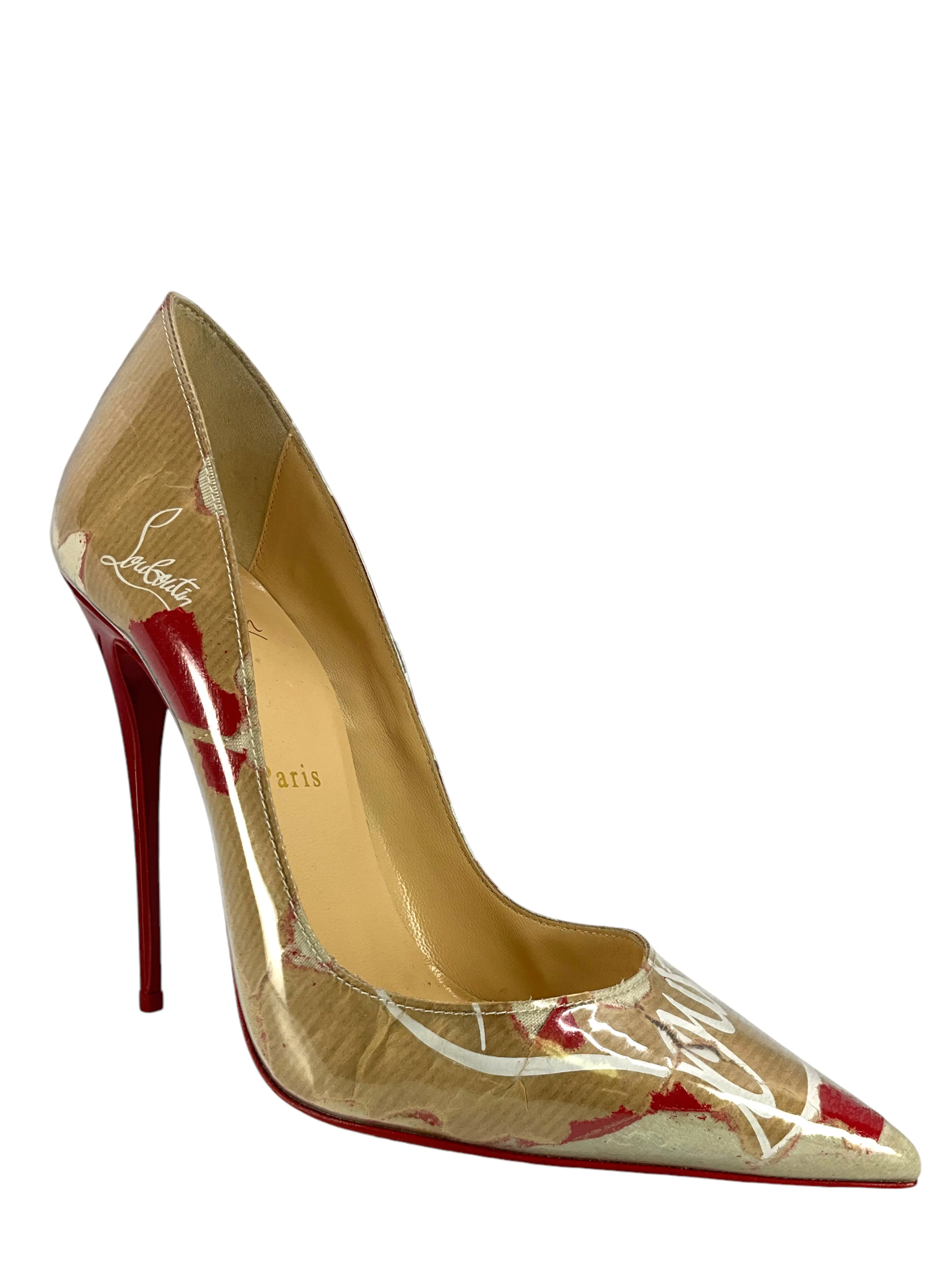 Christian Louboutin So Kate Pumps PVC and Printed Kraft Paper Size 9