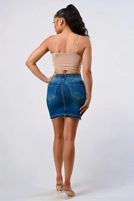 CINCHED WAIST BAND RELEASED HEM MINI SKIRT