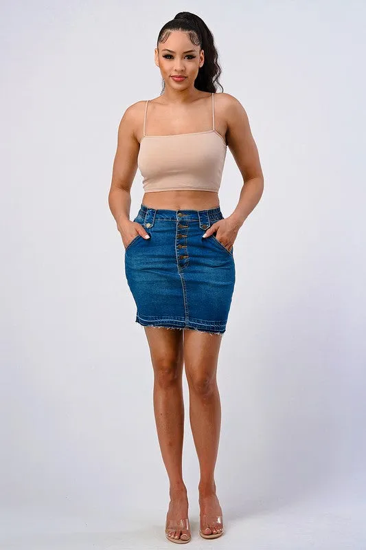 CINCHED WAIST BAND RELEASED HEM MINI SKIRT