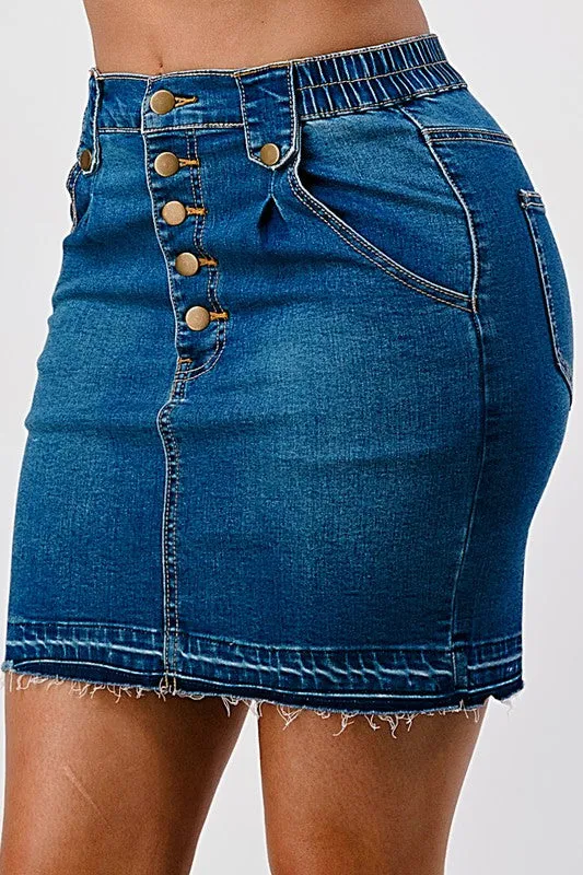 CINCHED WAIST BAND RELEASED HEM MINI SKIRT