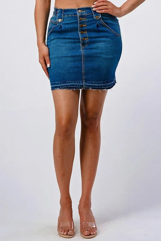 CINCHED WAIST BAND RELEASED HEM MINI SKIRT