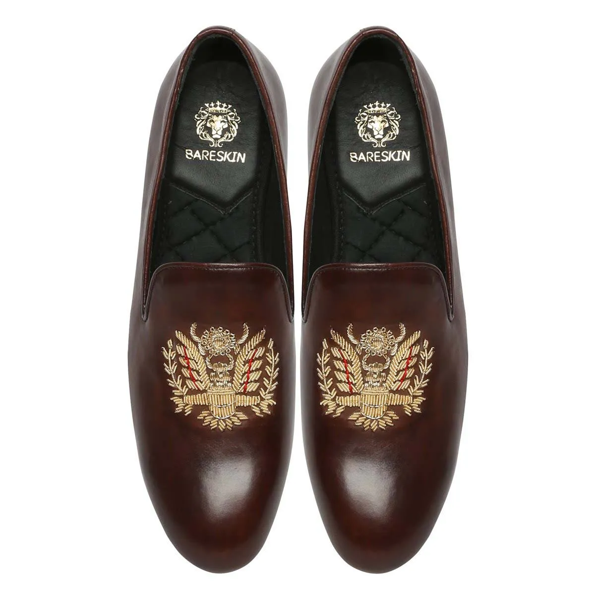 Crown Eagle Zardosi Dark Brown Leather Slip-On By Brune & Bareskin