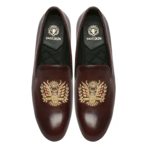 Crown Eagle Zardosi Dark Brown Leather Slip-On By Brune & Bareskin