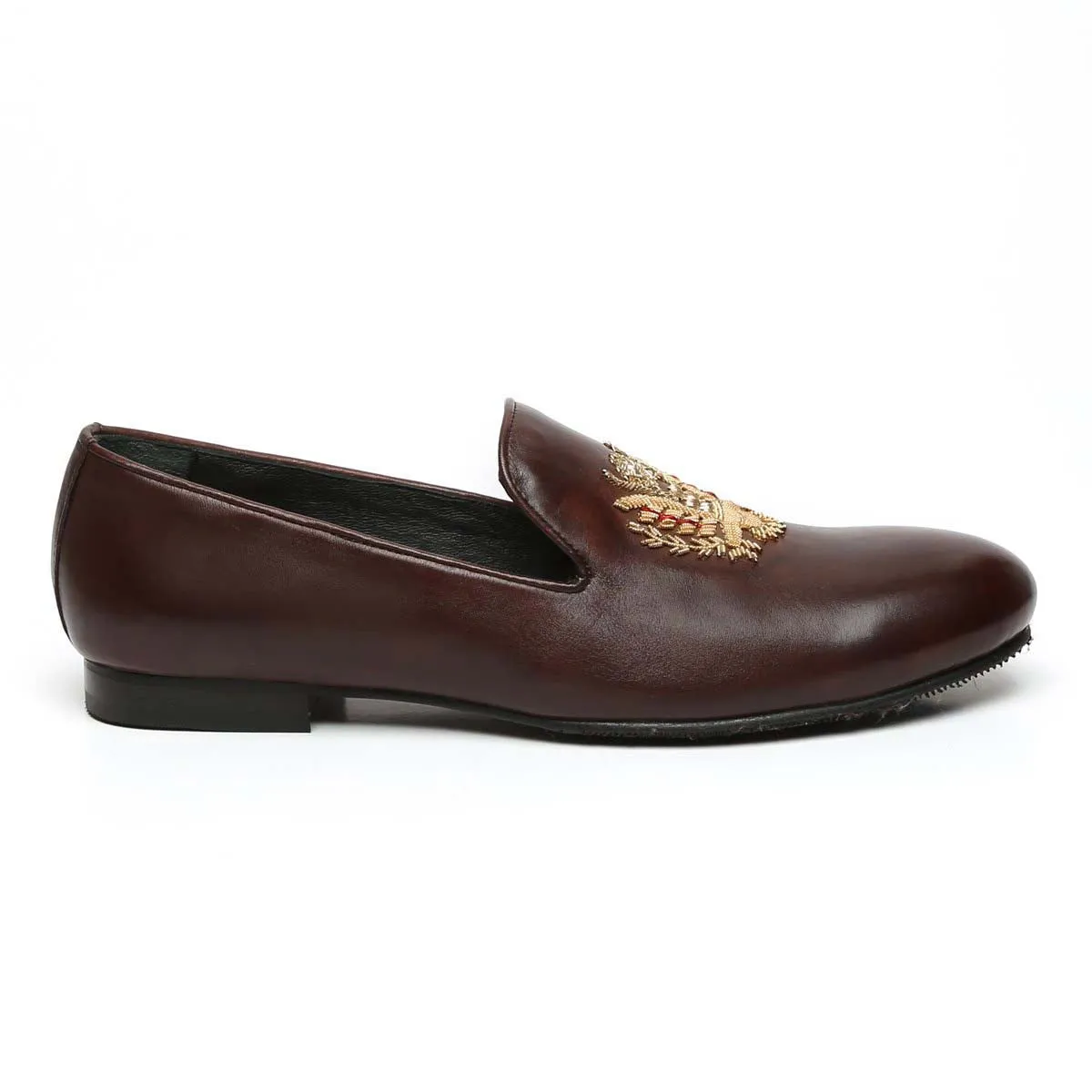 Crown Eagle Zardosi Dark Brown Leather Slip-On By Brune & Bareskin