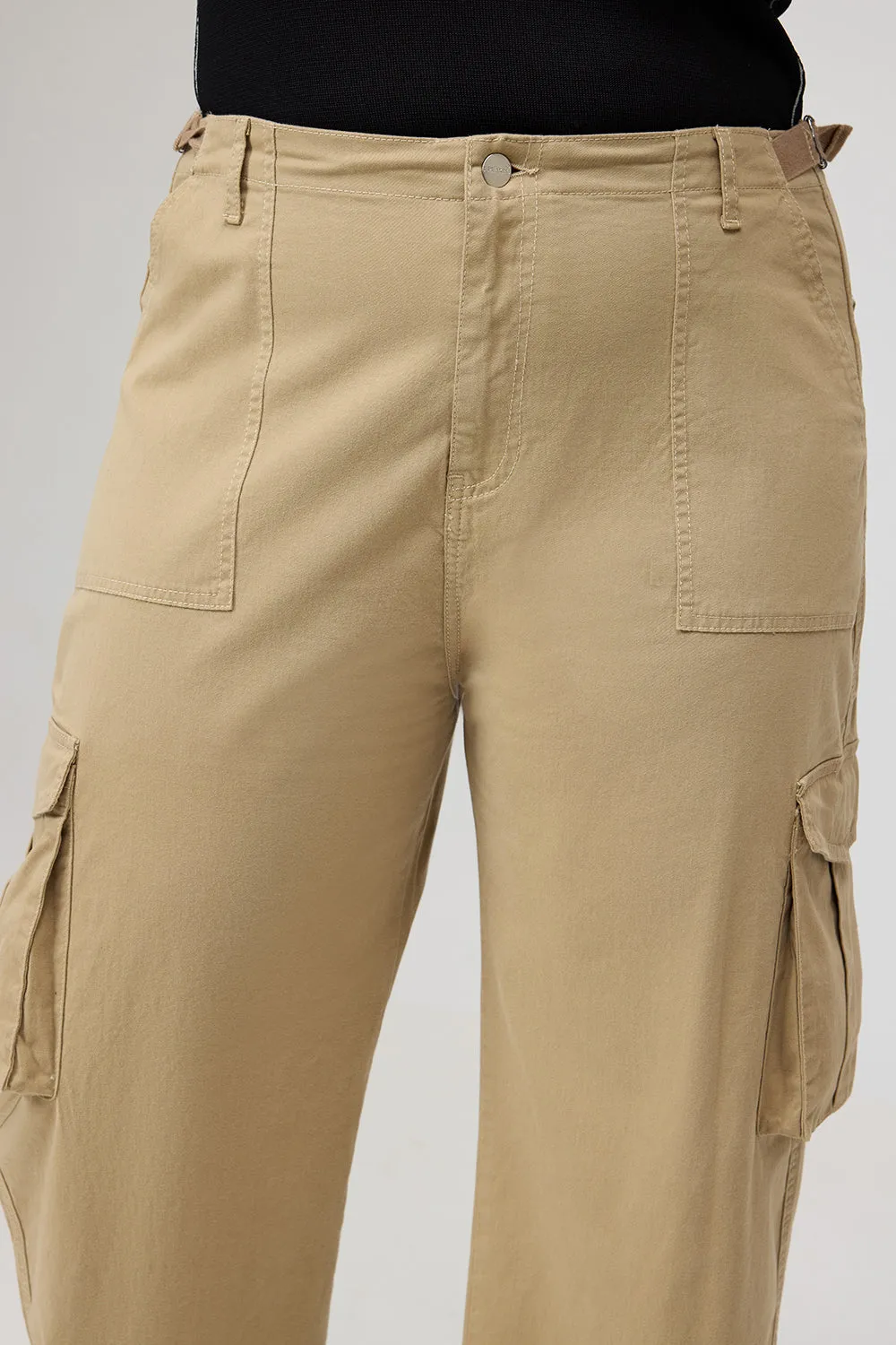 Curve Dark Beige Cargo Jeans