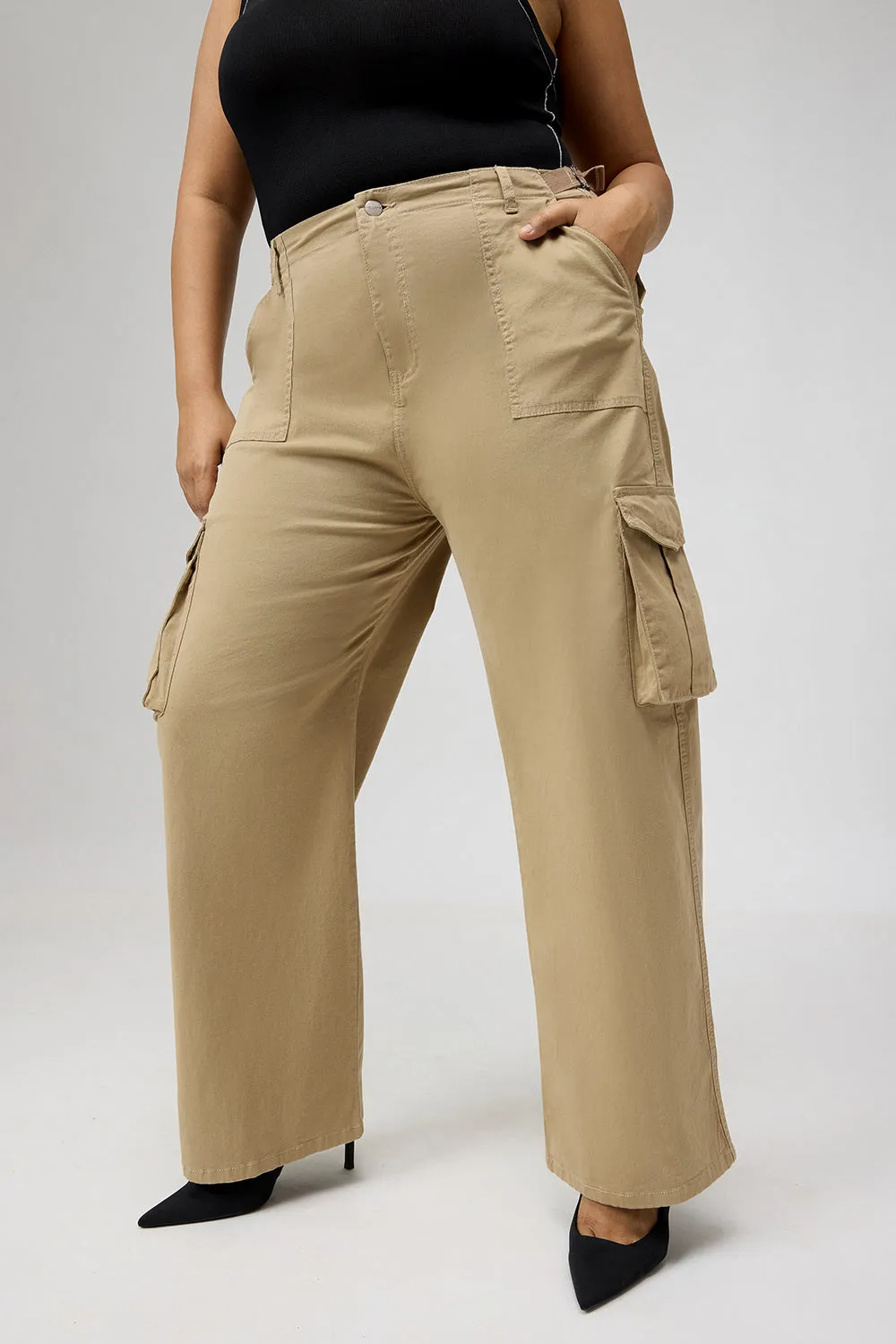 Curve Dark Beige Cargo Jeans