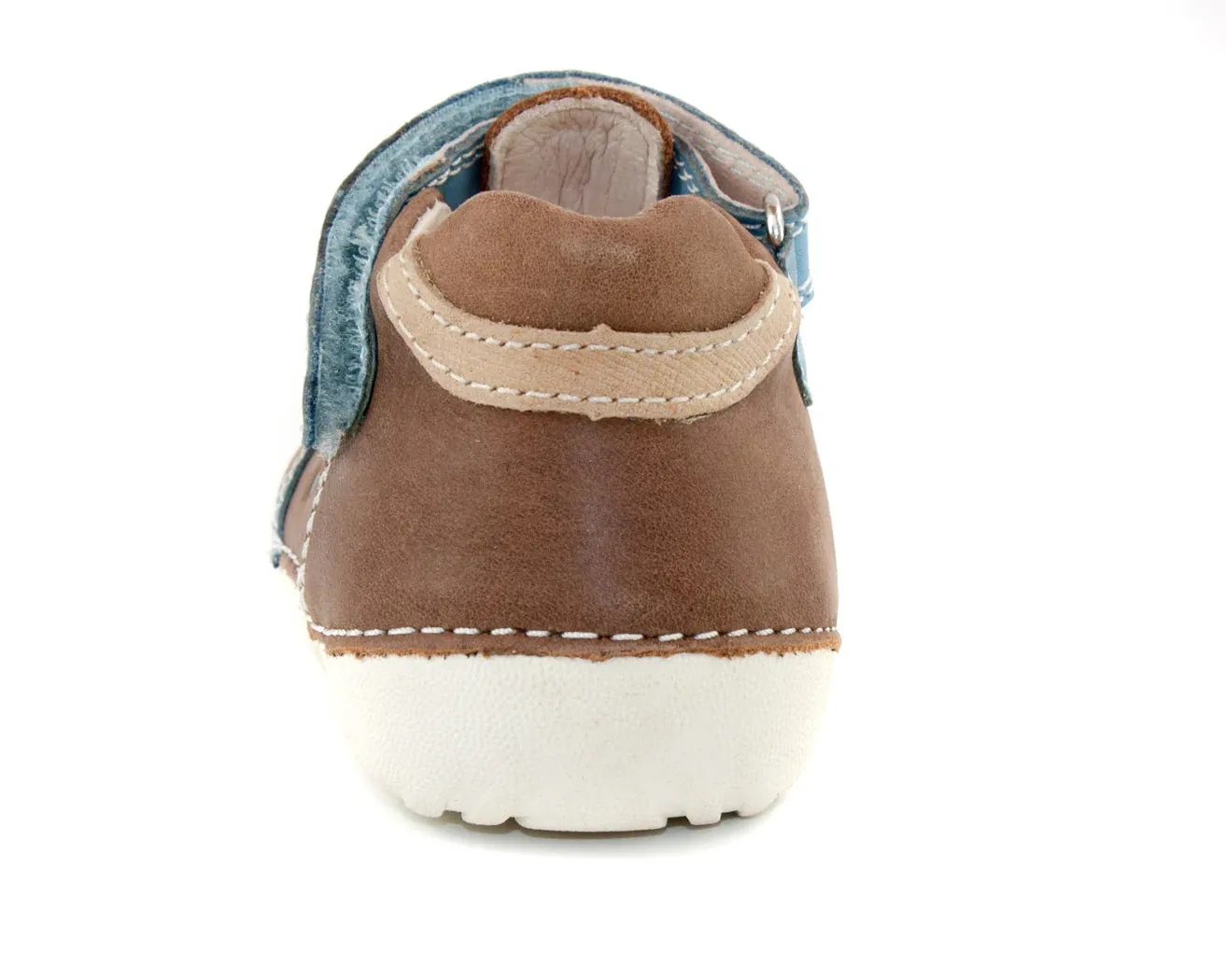 D.D. Step Toddler Single Strap Boy Sandals/Open Shoes Brown With Blue Details - Supportive Leather From Europe Kids Orthopedic