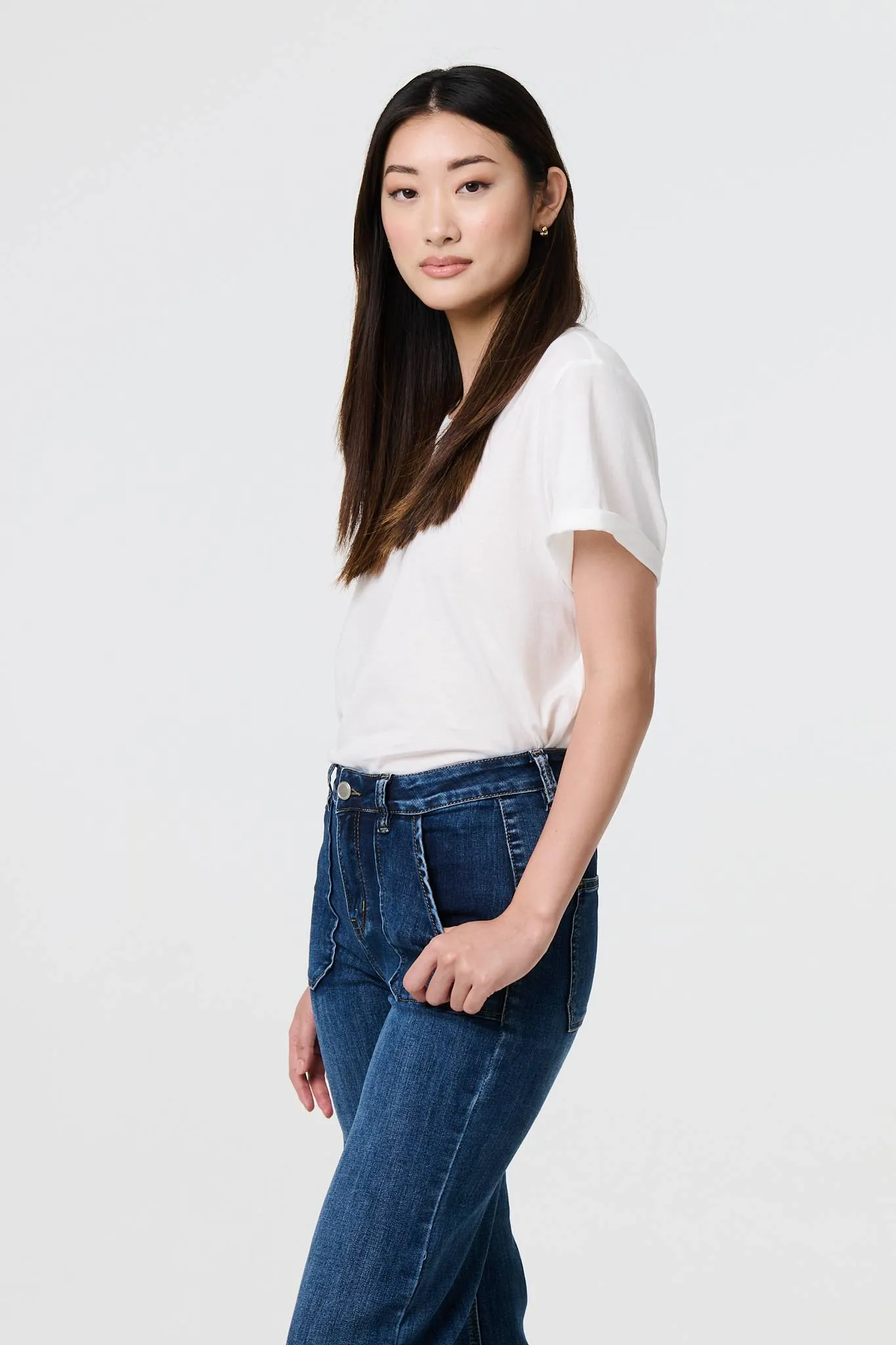 Denim Pocket Detail High Waist Jeans