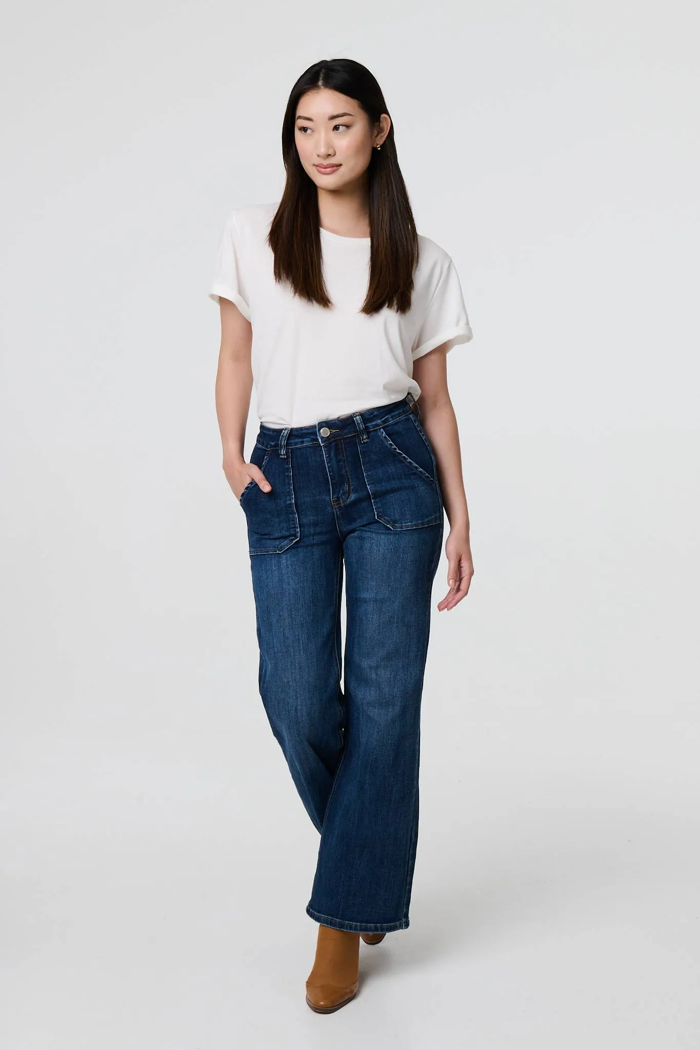 Denim Pocket Detail High Waist Jeans