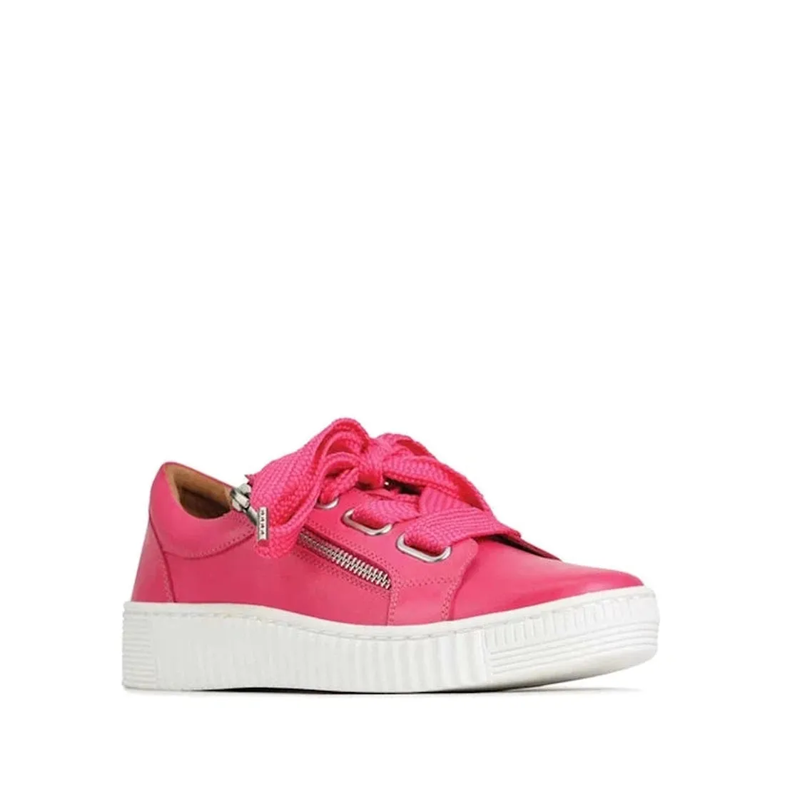 EOS Jovi Leather Trainer Fuchsia Bright Pink Lace Up with Zip