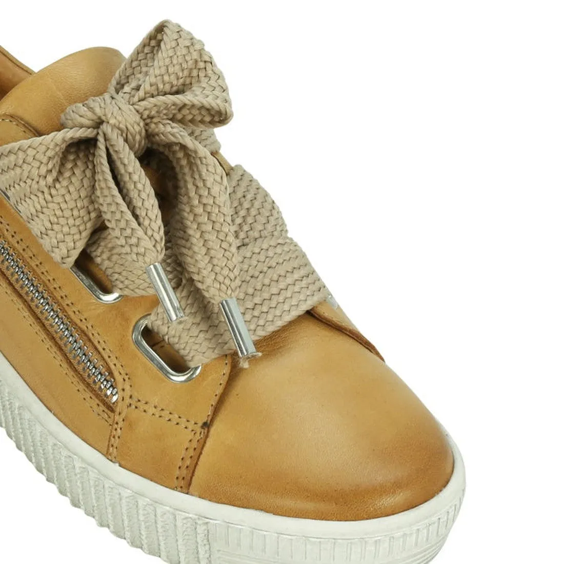 EOS Jovi Leather Trainer Tan Lace Up with Zip