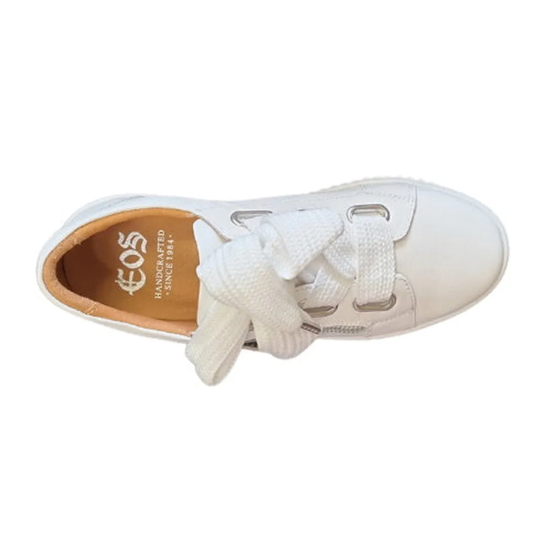 EOS Jovi Leather Trainer White Lace Up with Zip