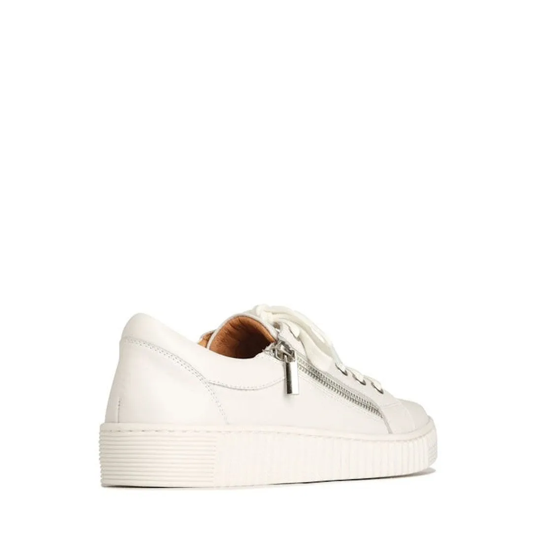 EOS Joyce Leather Trainer White Lace Up with Zip