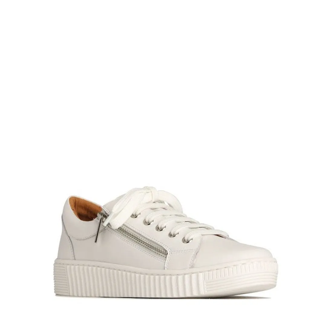 EOS Joyce Leather Trainer White Lace Up with Zip