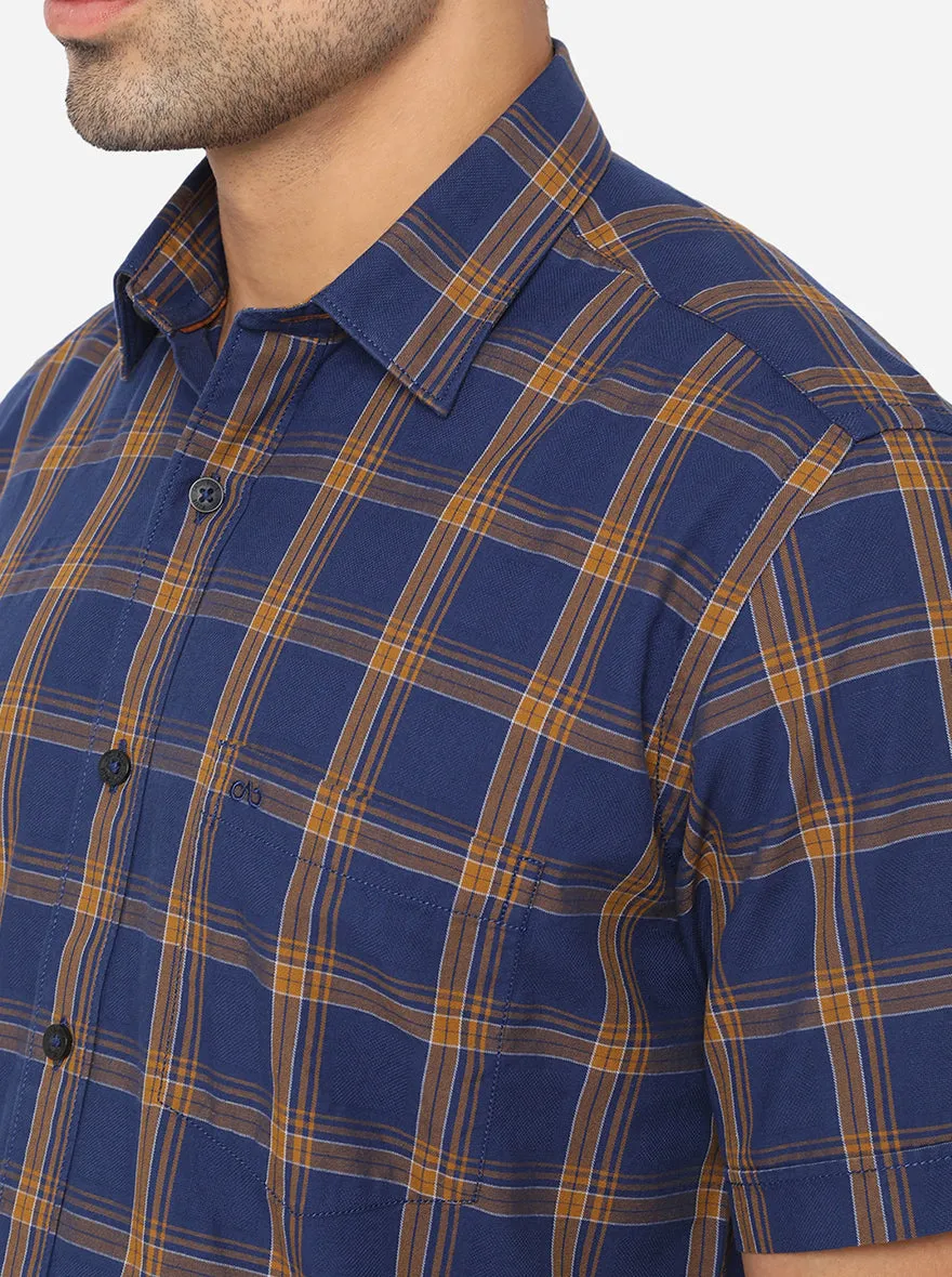 Estate Blue Checked Slim Fit Casual Shirt | JadeBlue