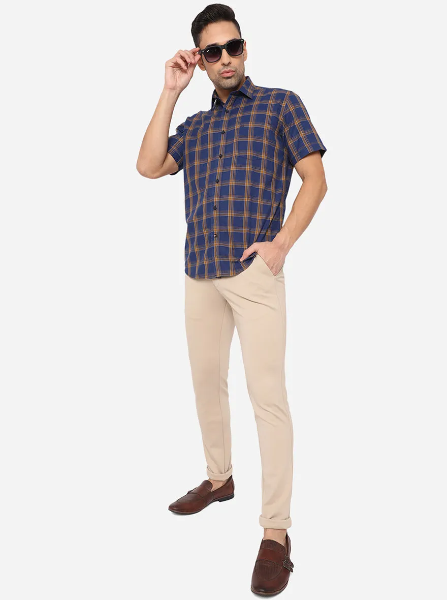 Estate Blue Checked Slim Fit Casual Shirt | JadeBlue