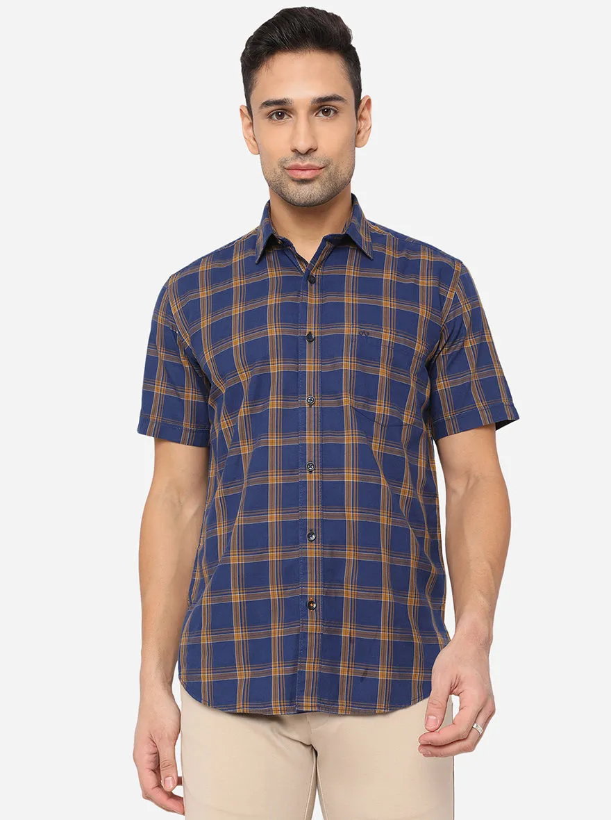 Estate Blue Checked Slim Fit Casual Shirt | JadeBlue