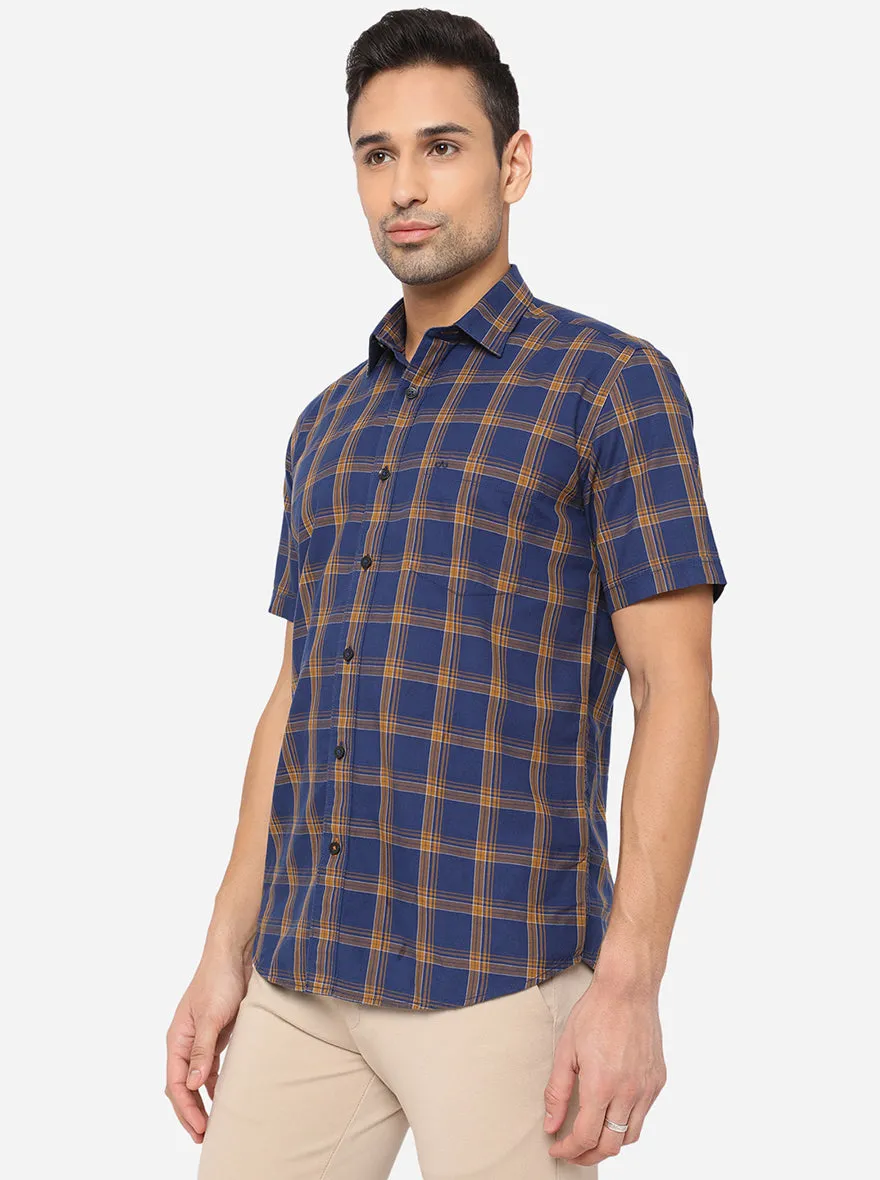 Estate Blue Checked Slim Fit Casual Shirt | JadeBlue