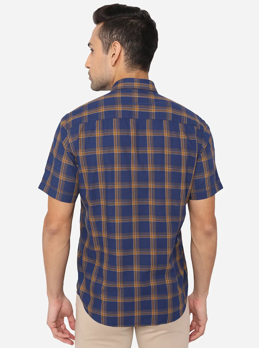 Estate Blue Checked Slim Fit Casual Shirt | JadeBlue