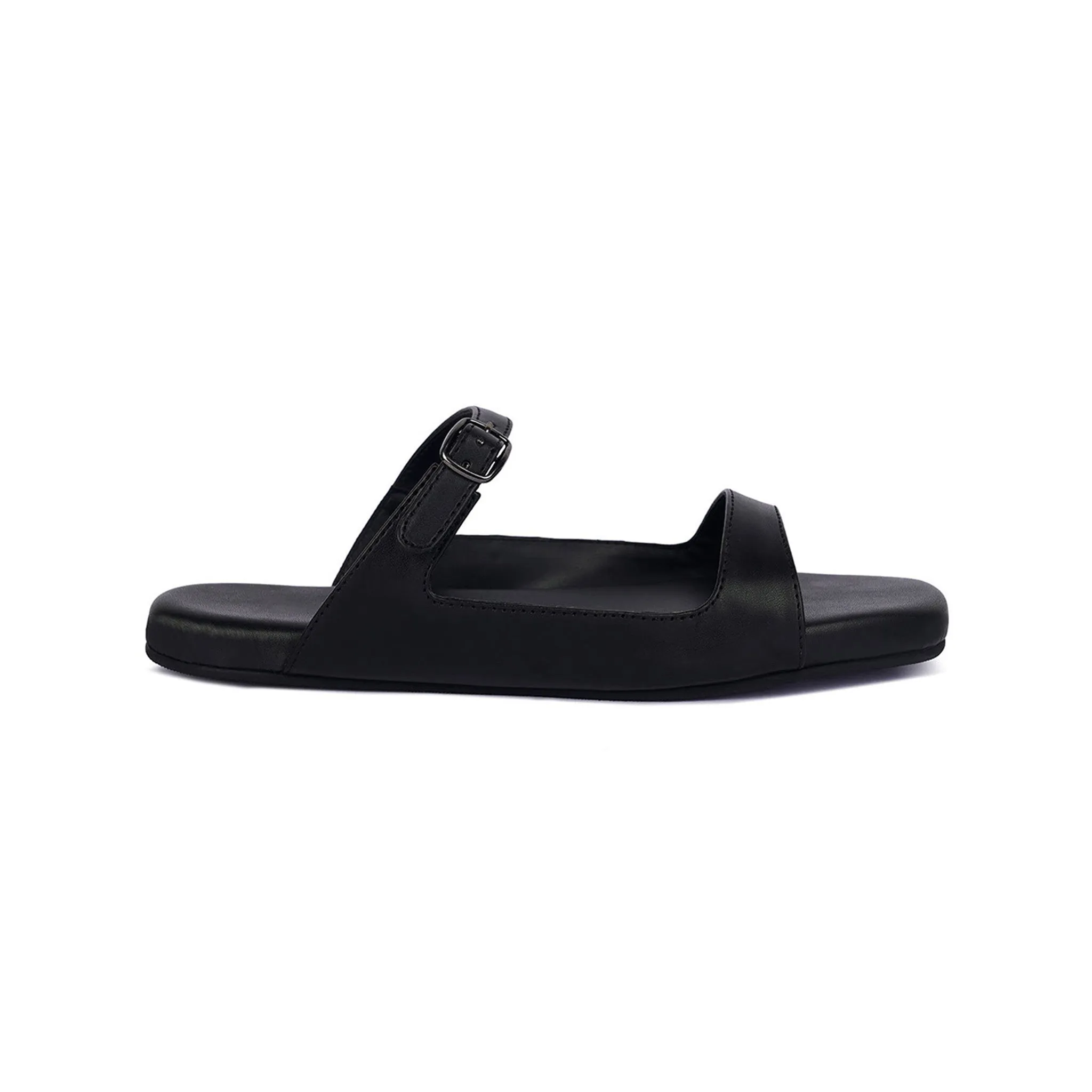 Eve Dual-Strap Vegan Leather Black Slides Women Thrift Edit