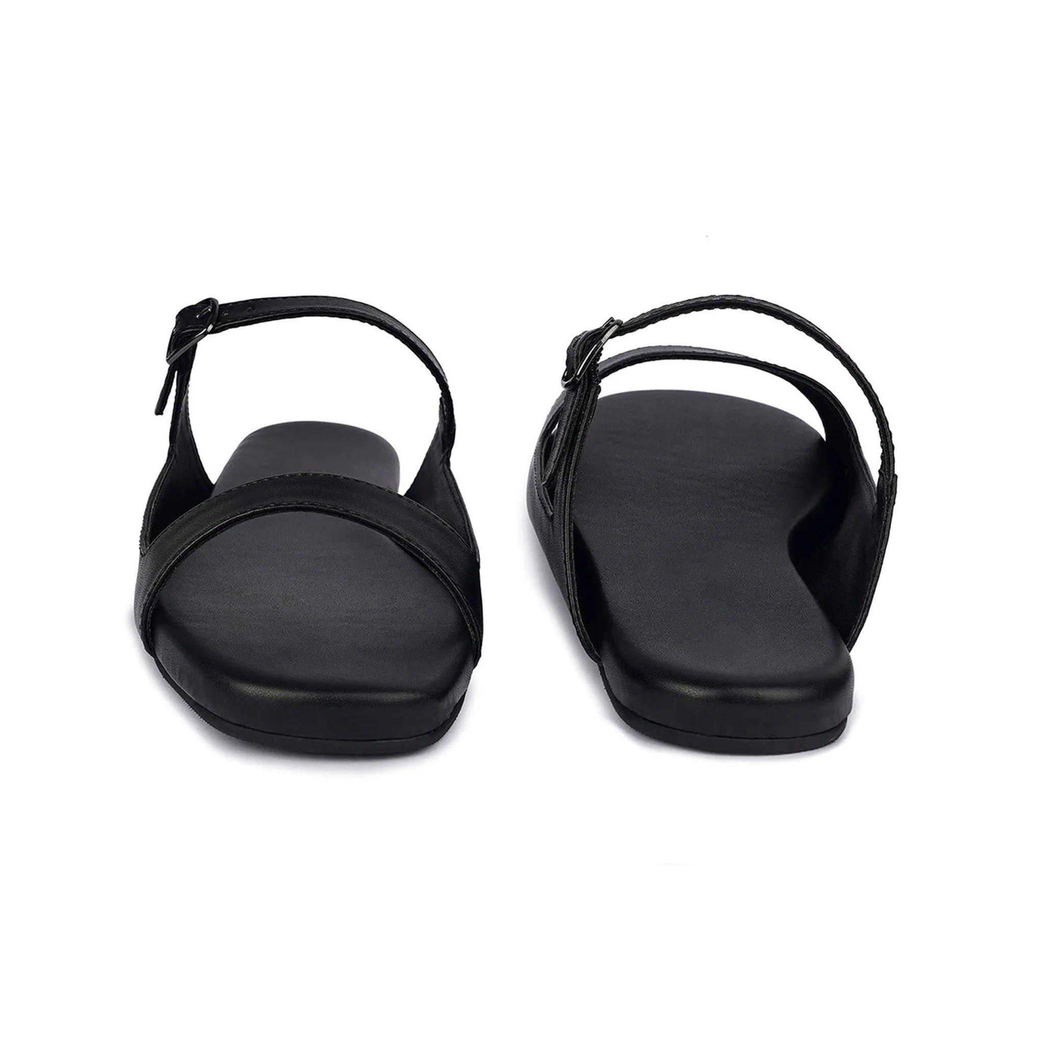 Eve Dual-Strap Vegan Leather Black Slides Women Thrift Edit