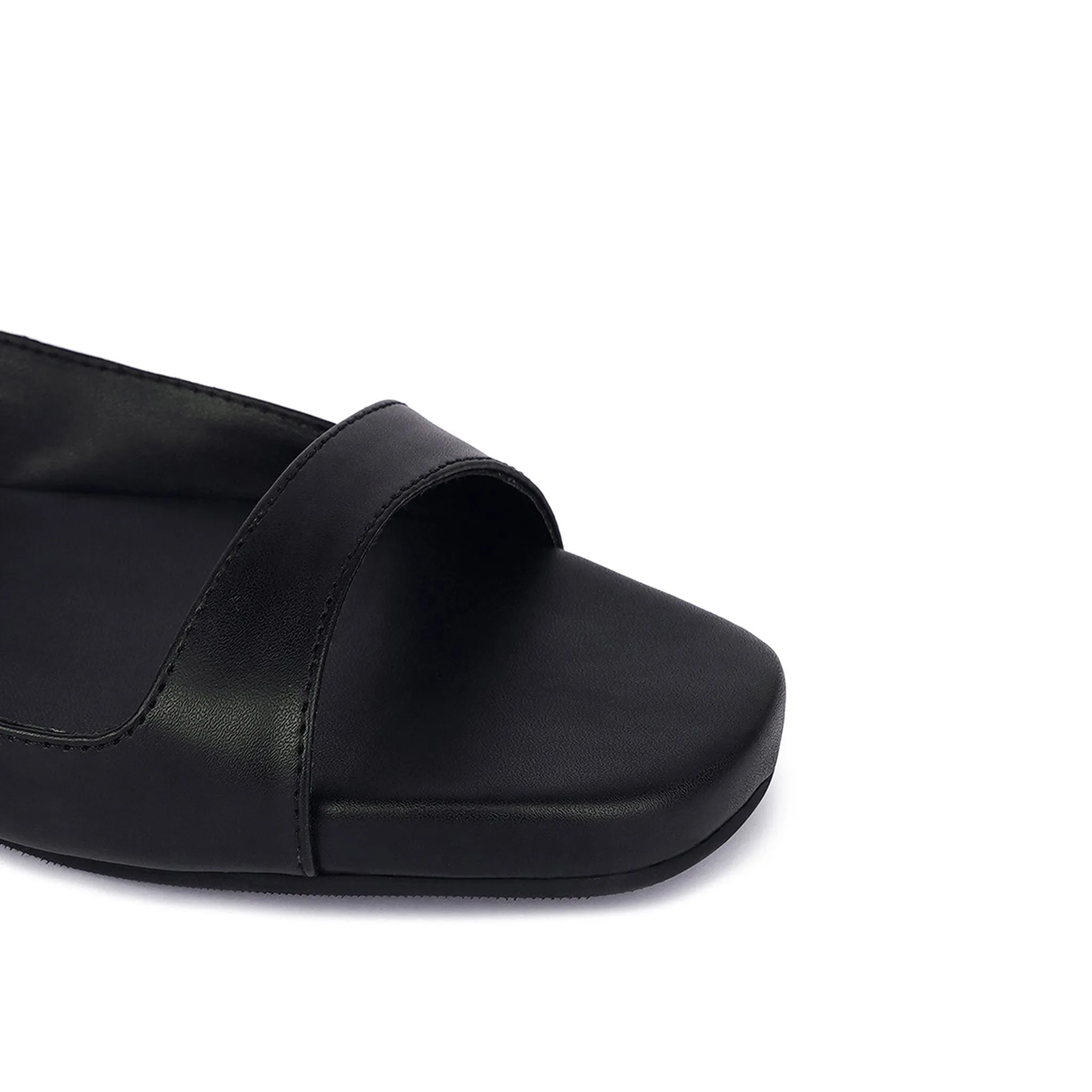 Eve Dual-Strap Vegan Leather Black Slides Women Thrift Edit