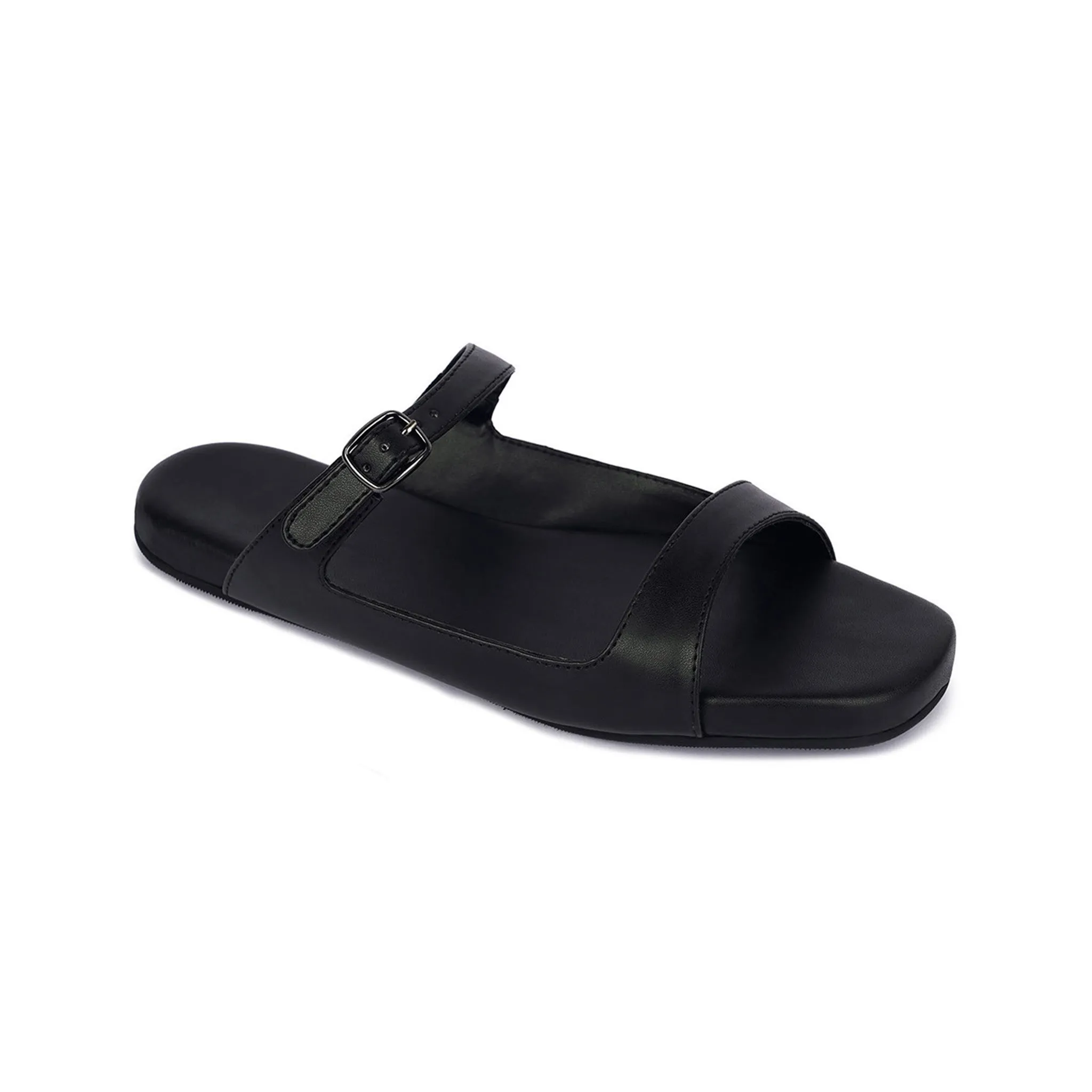 Eve Dual-Strap Vegan Leather Black Slides Women Thrift Edit