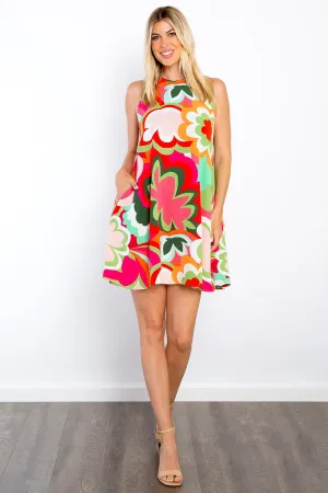 Full Size Floral Sleeveless Mini Dress with Pockets