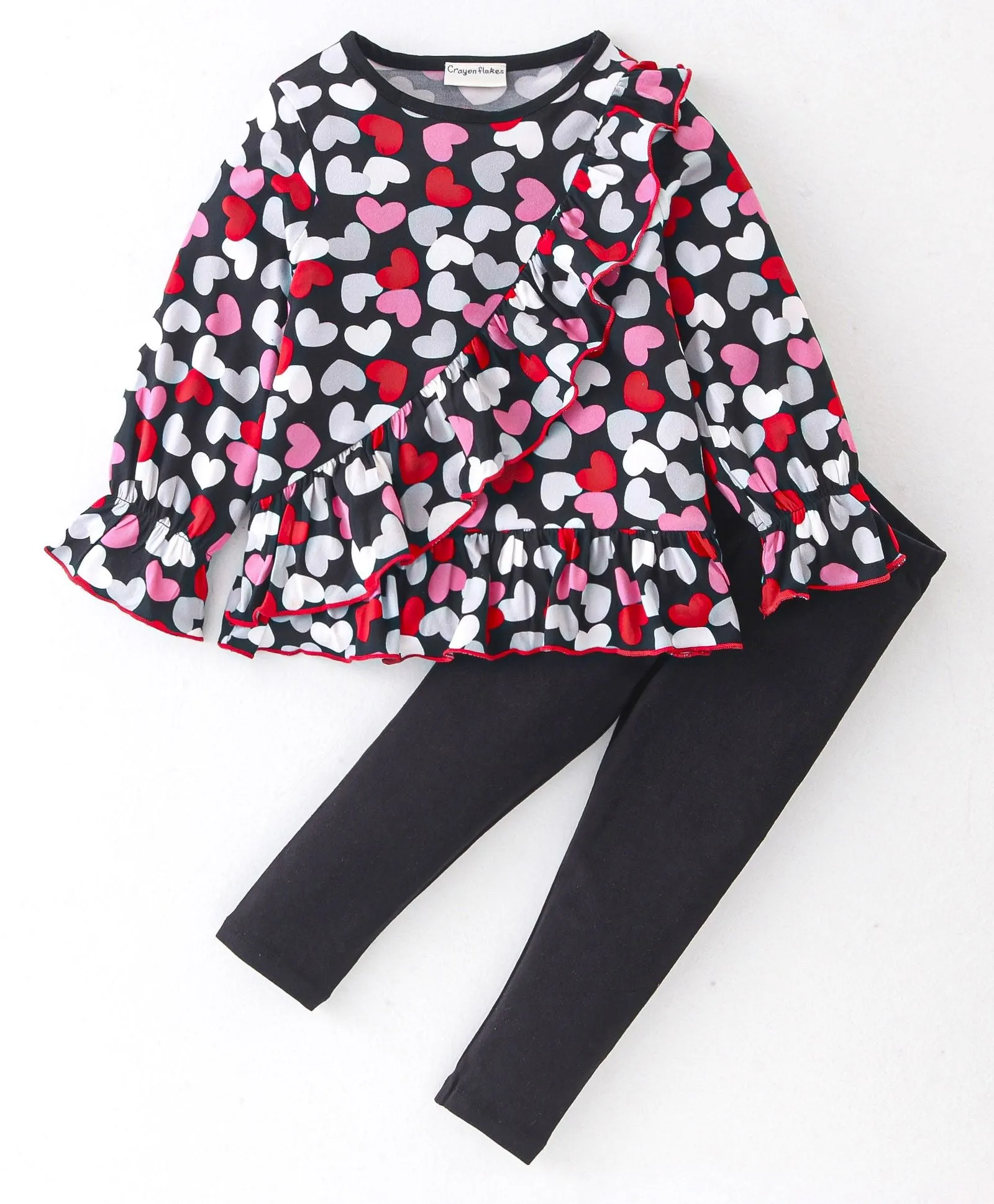 Hearts Front Frilled Top Leggings Set