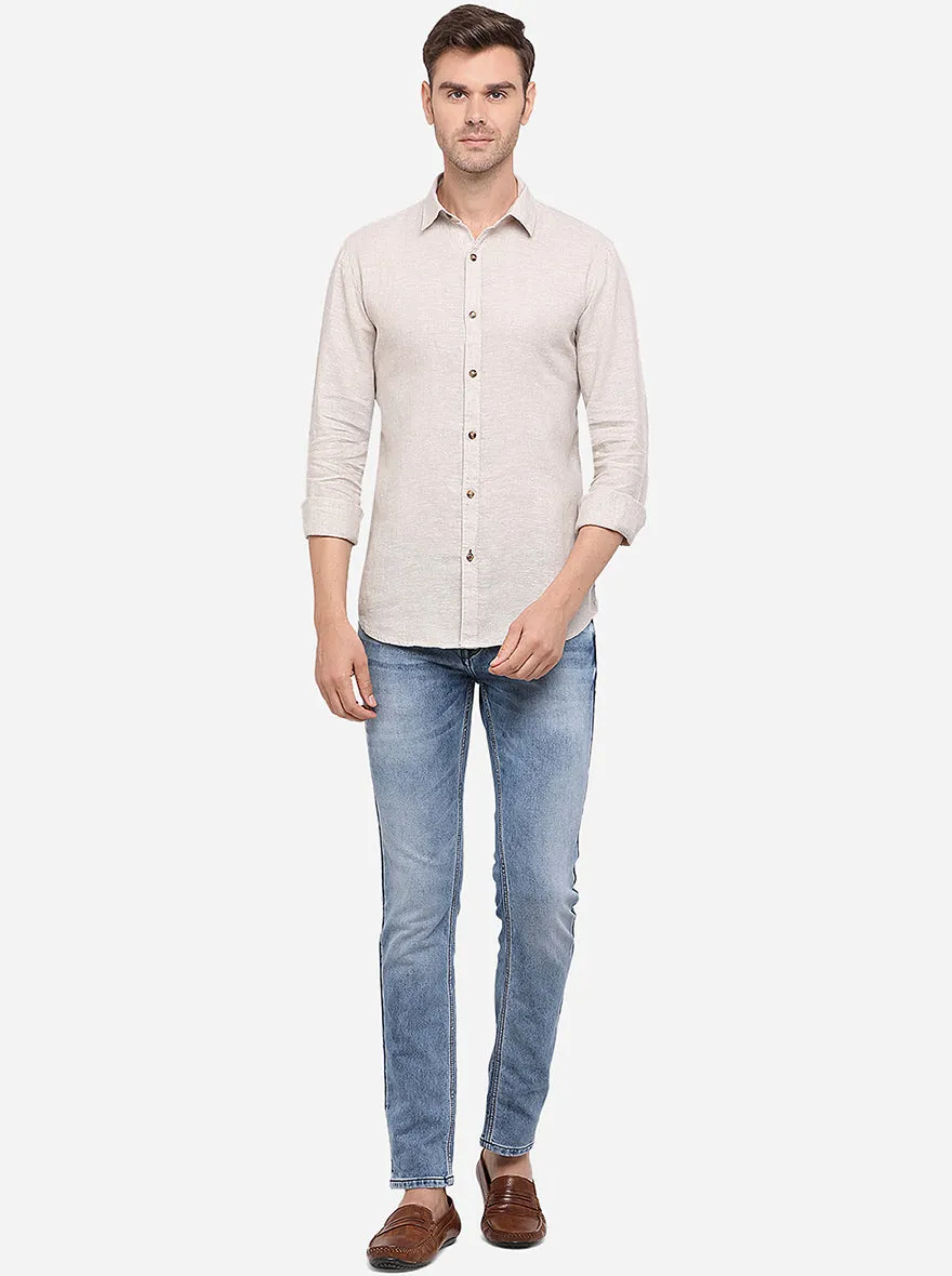 Ivory Solid Slim Fit Casual Shirt | JadeBlue