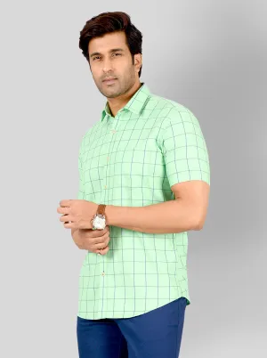 Light Green & Blue Checked Tailored Fit Casual Shirt | JadeBlue